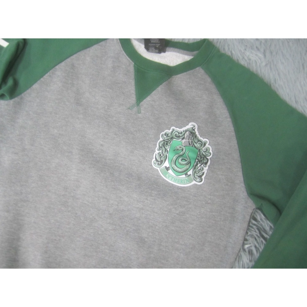 Harry Potter Adult Medium Gray Green Sweatshirt House of Slytherin Raglan Long S - Picture 2 of 9